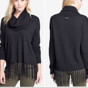 Michael Michael Kors Women's Black Fringe Cowl Neck Sweater - size S